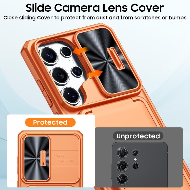 For Galaxy S25 Ultra 5G Flip Card Holder Sliding Camera Cover PC Hybrid TPU Phone Case