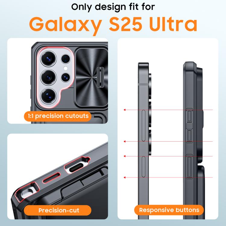 For Galaxy S25 Ultra 5G Flip Card Holder Sliding Camera Cover PC Hybrid TPU Phone Case
