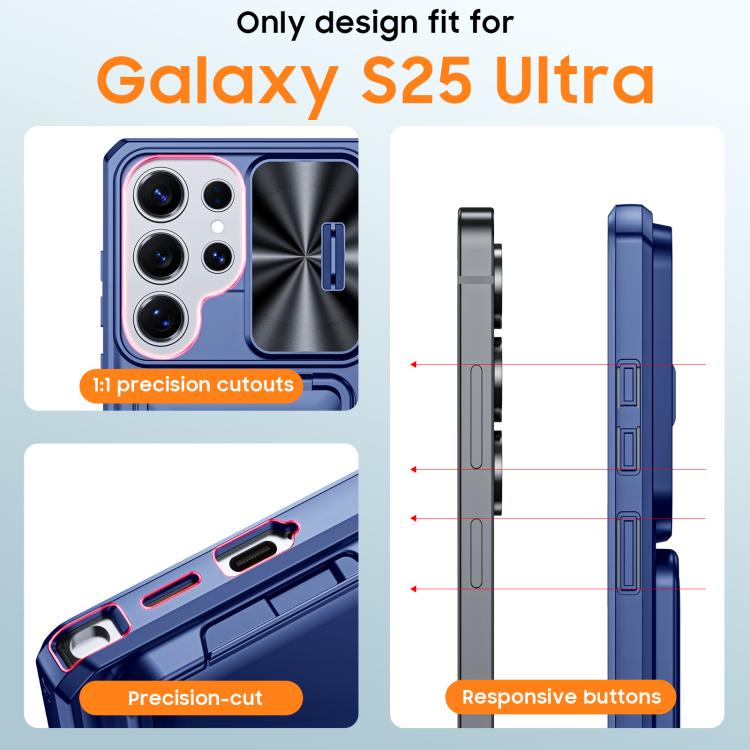 For Galaxy S25 Ultra 5G Flip Card Holder Sliding Camera Cover PC Hybrid TPU Phone Case