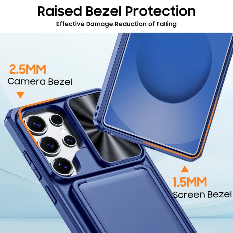 For Galaxy S25 Ultra 5G Flip Card Holder Sliding Camera Cover PC Hybrid TPU Phone Case