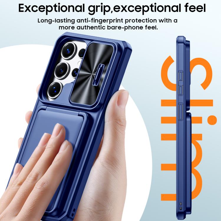 For Galaxy S25 Ultra 5G Flip Card Holder Sliding Camera Cover PC Hybrid TPU Phone Case