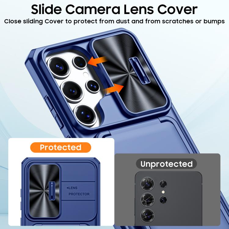 For Galaxy S25 Ultra 5G Flip Card Holder Sliding Camera Cover PC Hybrid TPU Phone Case
