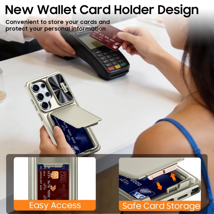 For Galaxy S25 Ultra 5G Flip Card Holder Sliding Camera Cover PC Hybrid TPU Phone Case
