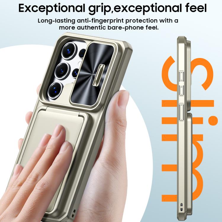 For Galaxy S25 Ultra 5G Flip Card Holder Sliding Camera Cover PC Hybrid TPU Phone Case