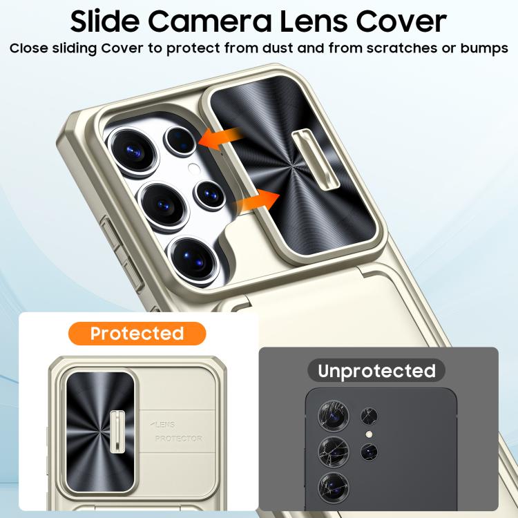 For Galaxy S25 Ultra 5G Flip Card Holder Sliding Camera Cover PC Hybrid TPU Phone Case