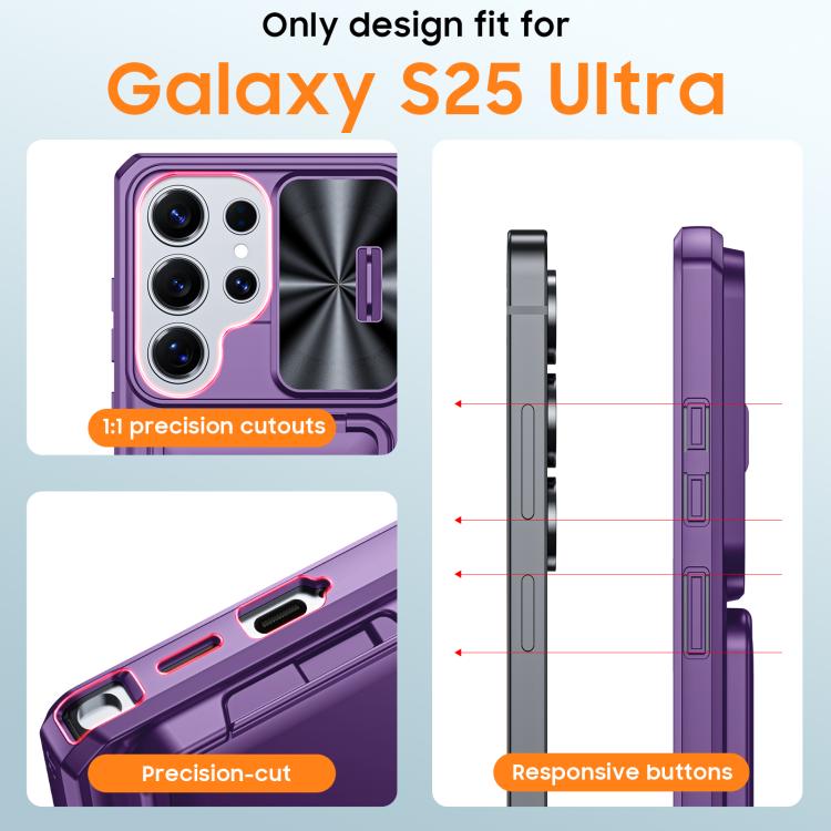 For Galaxy S25 Ultra 5G Flip Card Holder Sliding Camera Cover PC Hybrid TPU Phone Case