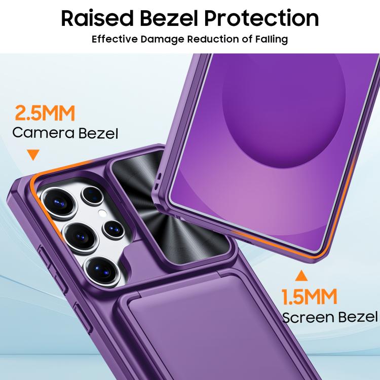 For Galaxy S25 Ultra 5G Flip Card Holder Sliding Camera Cover PC Hybrid TPU Phone Case