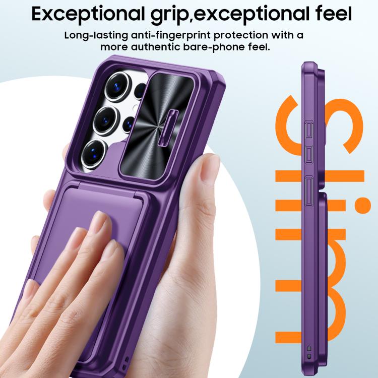 For Galaxy S25 Ultra 5G Flip Card Holder Sliding Camera Cover PC Hybrid TPU Phone Case