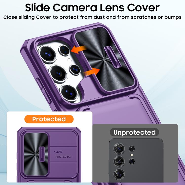 For Galaxy S25 Ultra 5G Flip Card Holder Sliding Camera Cover PC Hybrid TPU Phone Case