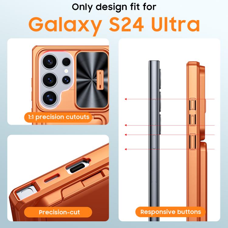 For Galaxy S24 Ultra 5G Flip Card Holder Sliding Camera Cover PC Hybrid TPU Phone Case
