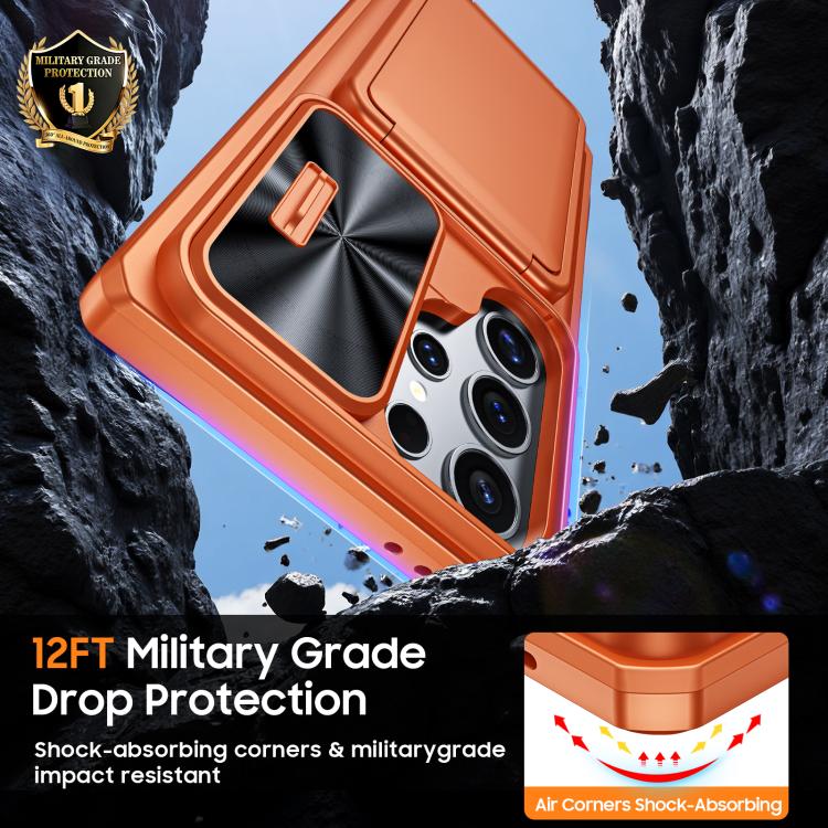 For Galaxy S24 Ultra 5G Flip Card Holder Sliding Camera Cover PC Hybrid TPU Phone Case