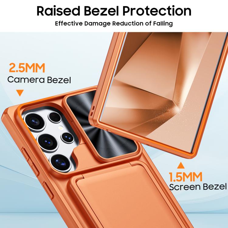 For Galaxy S24 Ultra 5G Flip Card Holder Sliding Camera Cover PC Hybrid TPU Phone Case