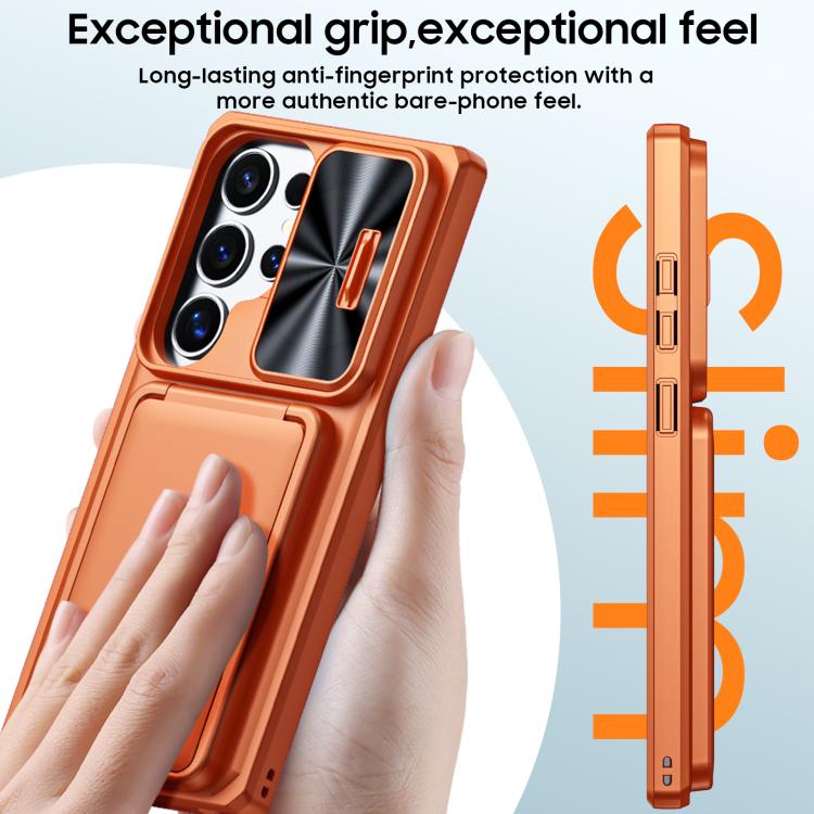 For Galaxy S24 Ultra 5G Flip Card Holder Sliding Camera Cover PC Hybrid TPU Phone Case