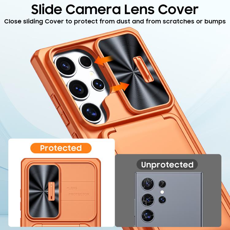 For Galaxy S24 Ultra 5G Flip Card Holder Sliding Camera Cover PC Hybrid TPU Phone Case
