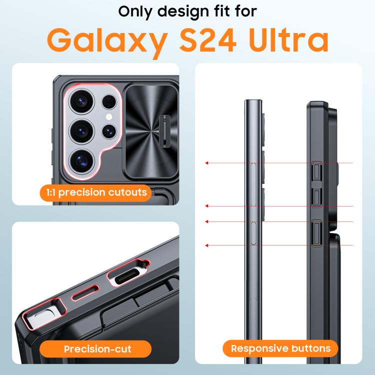 For Galaxy S24 Ultra 5G Flip Card Holder Sliding Camera Cover PC Hybrid TPU Phone Case
