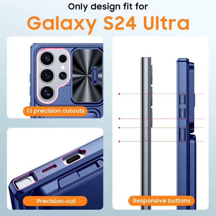For Galaxy S24 Ultra 5G Flip Card Holder Sliding Camera Cover PC Hybrid TPU Phone Case