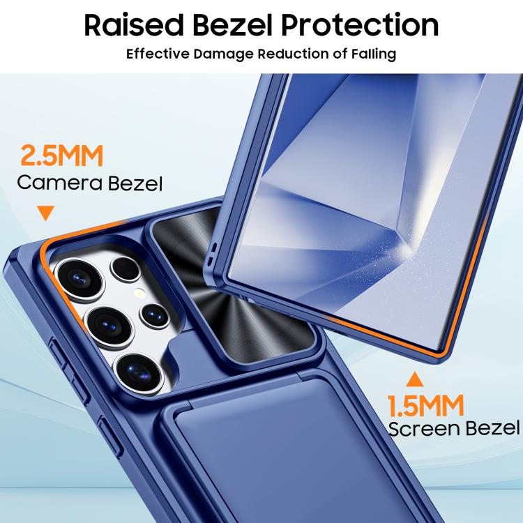 For Galaxy S24 Ultra 5G Flip Card Holder Sliding Camera Cover PC Hybrid TPU Phone Case