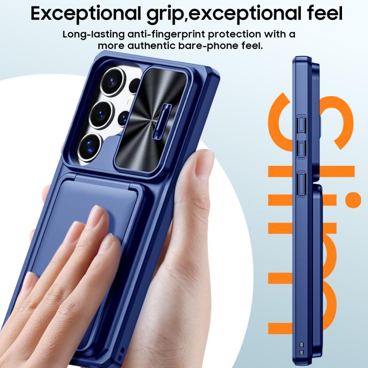 For Galaxy S24 Ultra 5G Flip Card Holder Sliding Camera Cover PC Hybrid TPU Phone Case