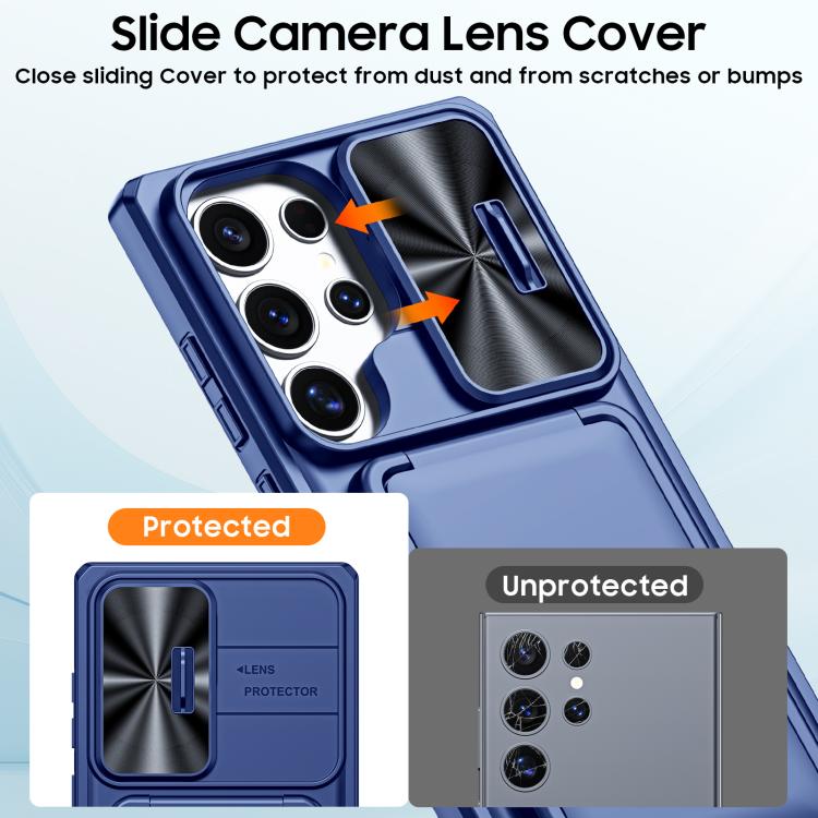 For Galaxy S24 Ultra 5G Flip Card Holder Sliding Camera Cover PC Hybrid TPU Phone Case