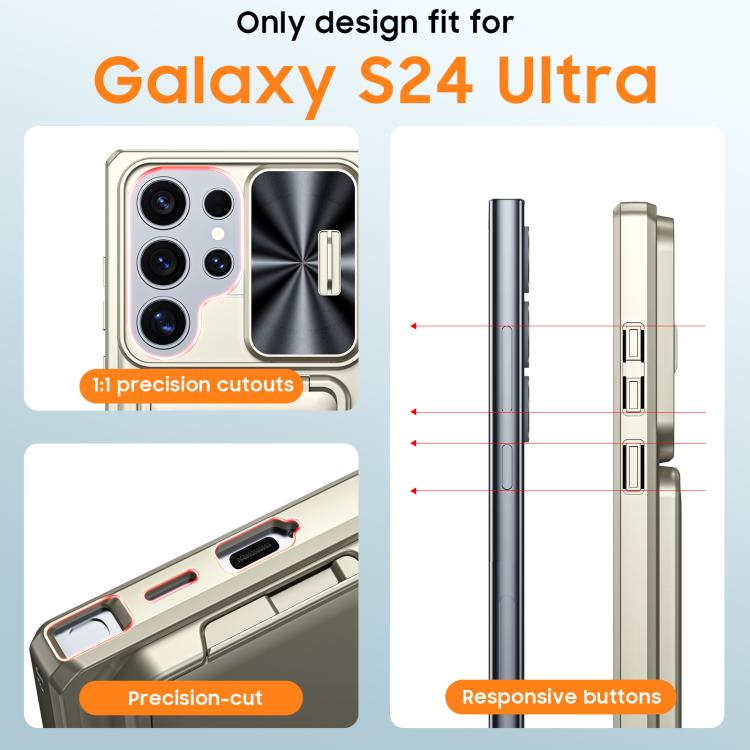For Galaxy S24 Ultra 5G Flip Card Holder Sliding Camera Cover PC Hybrid TPU Phone Case
