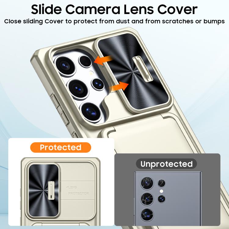 For Galaxy S24 Ultra 5G Flip Card Holder Sliding Camera Cover PC Hybrid TPU Phone Case