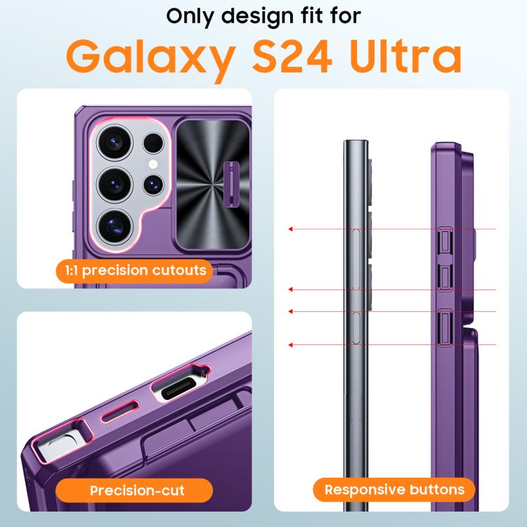 For Galaxy S24 Ultra 5G Flip Card Holder Sliding Camera Cover PC Hybrid TPU Phone Case
