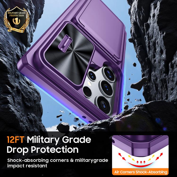 For Galaxy S24 Ultra 5G Flip Card Holder Sliding Camera Cover PC Hybrid TPU Phone Case