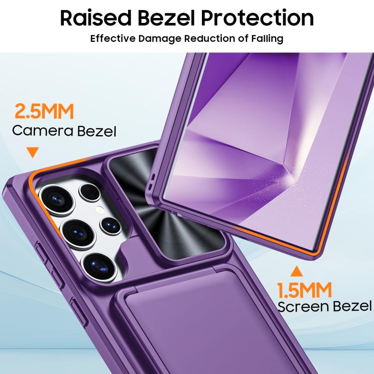 For Galaxy S24 Ultra 5G Flip Card Holder Sliding Camera Cover PC Hybrid TPU Phone Case