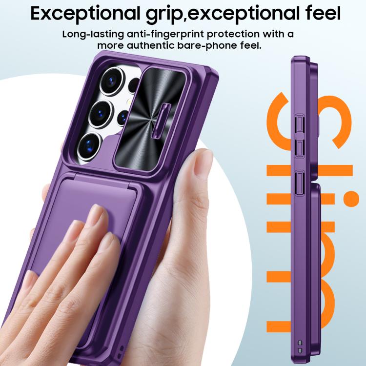 For Galaxy S24 Ultra 5G Flip Card Holder Sliding Camera Cover PC Hybrid TPU Phone Case