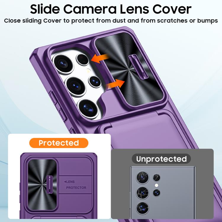 For Galaxy S24 Ultra 5G Flip Card Holder Sliding Camera Cover PC Hybrid TPU Phone Case
