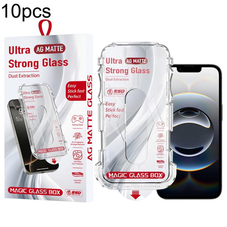 For iPhone 17e / 16e / 14 / 13 Pro 10pcs Easy Install Dust-proof Box Frosted Tempered Glass Film