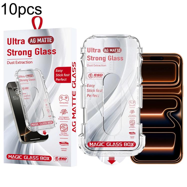 For iPhone 17 Pro 10pcs Easy Install Dust-proof Box Frosted Tempered Glass Film