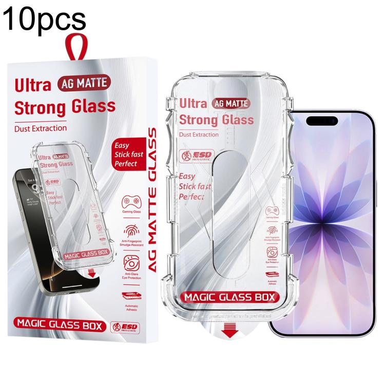For iPhone 17 / 16 Pro 10pcs Easy Install Dust-proof Box Frosted Tempered Glass Film