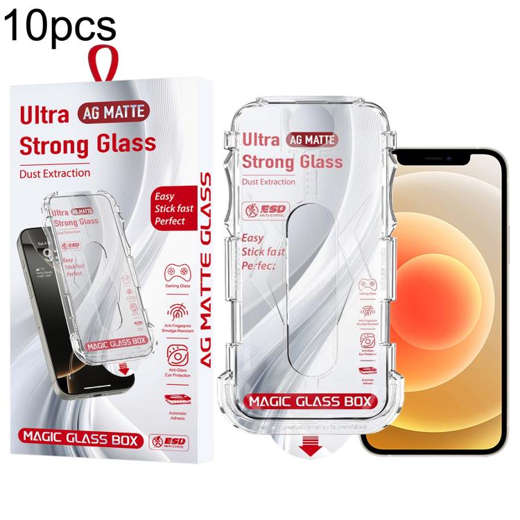 For iPhone 12 / 12 Pro 10pcs Easy Install Dust-proof Box Frosted Tempered Glass Film