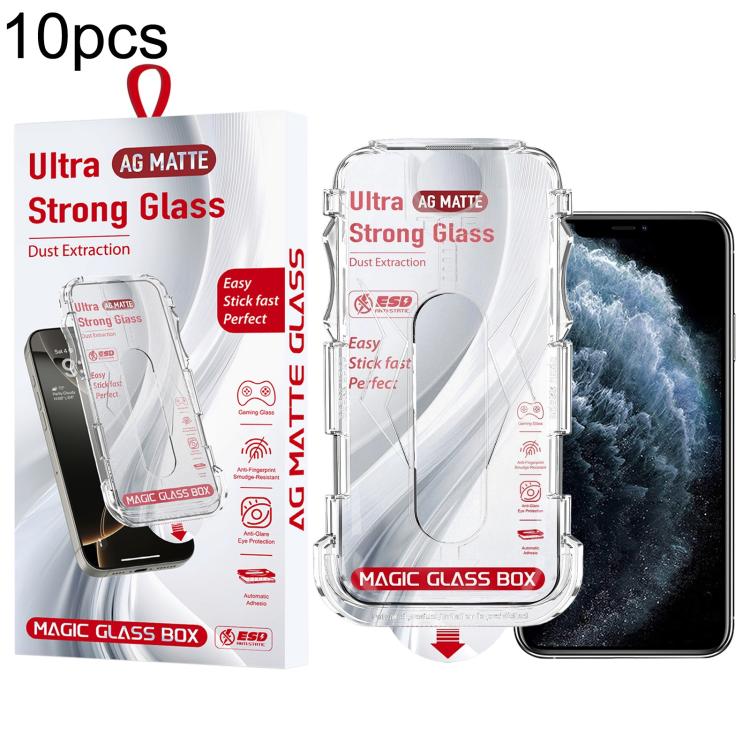 For iPhone 11 Pro Max 10pcs Easy Install Dust-proof Box Frosted Tempered Glass Film