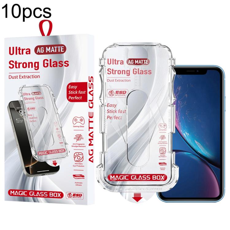 For iPhone 11 / XR 10pcs Easy Install Dust-proof Box Frosted Tempered Glass Film