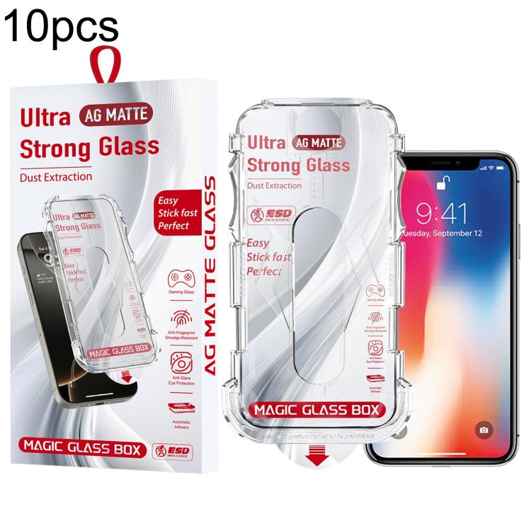 For iPhone X / XS 10pcs Easy Install Dust-proof Box Frosted Tempered Glass Film