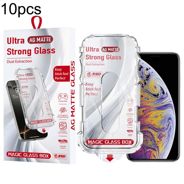 For iPhone XS Max 10pcs Easy Install Dust-proof Box Frosted Tempered Glass Film