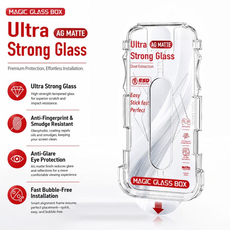 For iPhone 15 Pro Max 10pcs Easy Install Dust-proof Box Frosted Tempered Glass Film