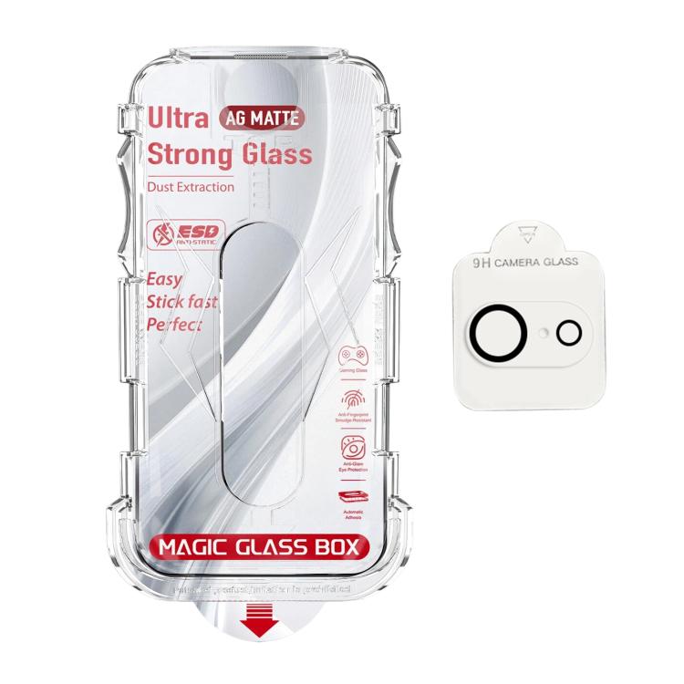 For iPhone 17e / 16e 10pcs Easy Install Dust-proof Box Frosted Tempered Glass Film with Lens Film