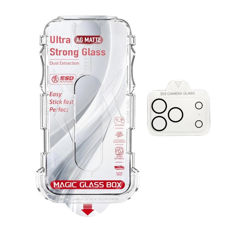 For iPhone 17 Pro 10pcs Easy Install Dust-proof Box Frosted Tempered Glass Film with Lens Film