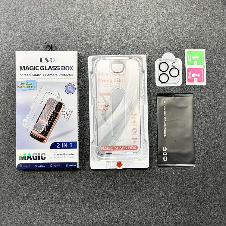 For iPhone 16 Pro Max 10pcs Easy Install Dust-proof Box Frosted Tempered Glass Film with Lens Film