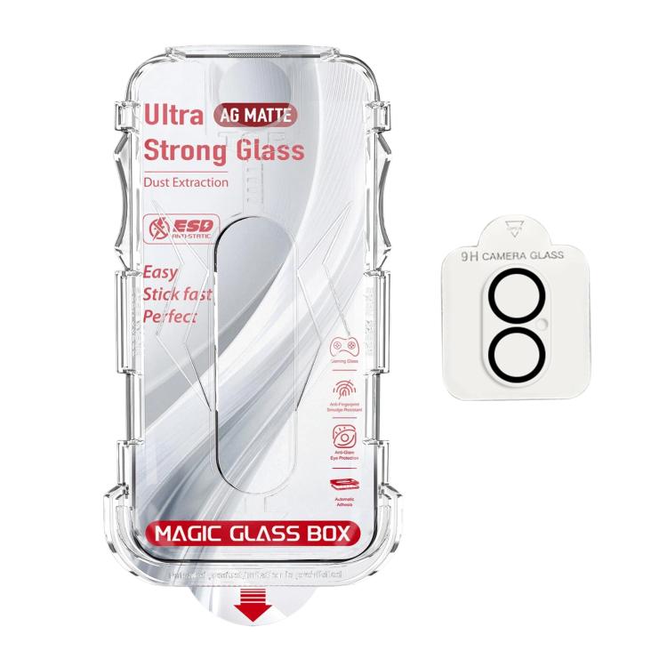For iPhone 16 10pcs Easy Install Dust-proof Box Frosted Tempered Glass Film with Lens Film