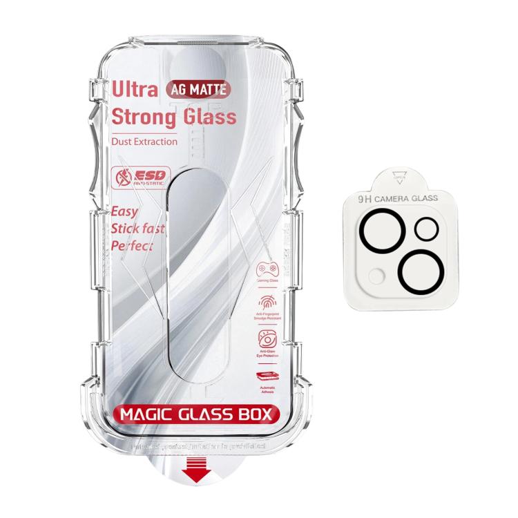 For iPhone 14 Plus 10pcs Easy Install Dust-proof Box Frosted Tempered Glass Film with Lens Film