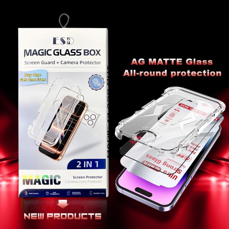For iPhone 13 Pro Max 10pcs Easy Install Dust-proof Box Frosted Tempered Glass Film with Lens Film