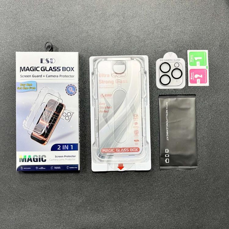 For iPhone 11 Pro 10pcs Easy Install Dust-proof Box Frosted Tempered Glass Film with Lens Film
