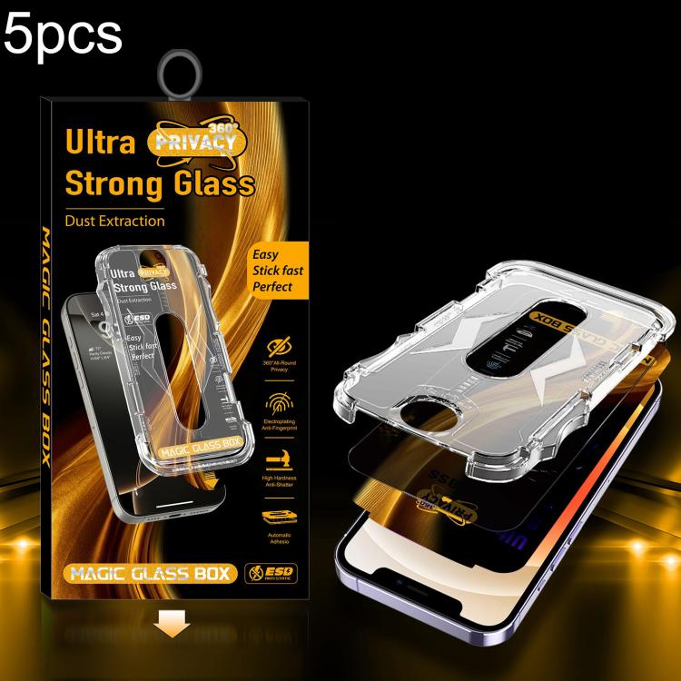 For iPhone 12 / 12 Pro 5pcs Easy Install Dust-proof Box 360 Privacy Tempered Glass Film