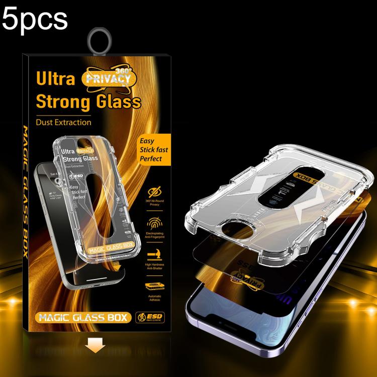 For iPhone 11 / XR 5pcs Easy Install Dust-proof Box 360 Privacy Tempered Glass Film