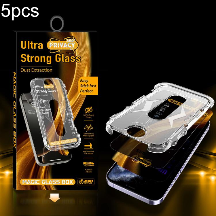 For iPhone 11 Pro 5pcs Easy Install Dust-proof Box 360 Privacy Tempered Glass Film