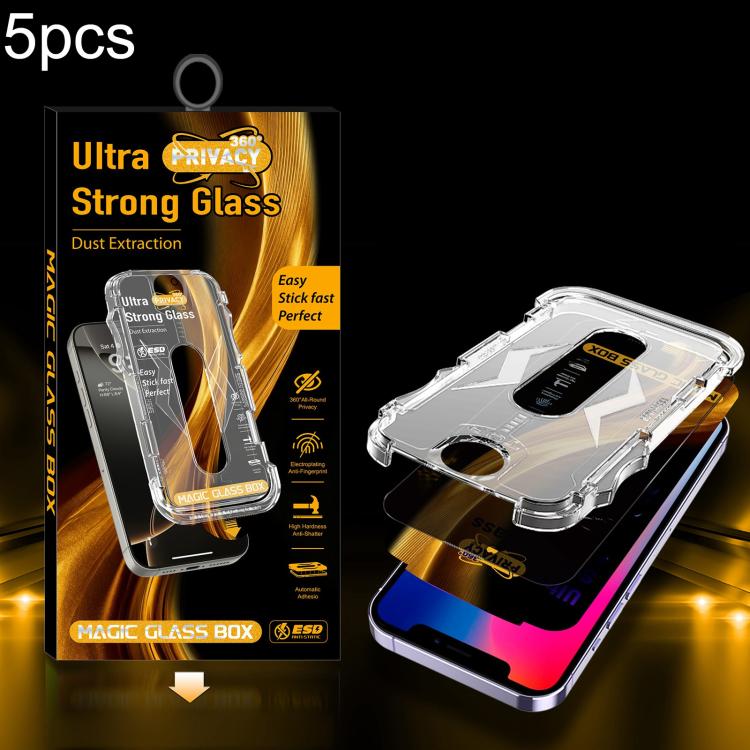 For iPhone X / XS 5pcs Easy Install Dust-proof Box 360 Privacy Tempered Glass Film
